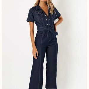 Petal & Pup Dark Denim Wide Leg Jumpsuit NWOT Size Small Sporty Travel Weekend
